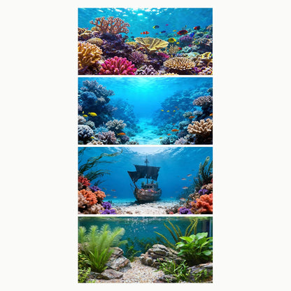4 Pack Aquarium Background, 24x12 Inch Polyester Cloth Decor for Fish Tank, Set of Undersea Coral Rock & Plant Décor Backgrounds, Aquatic Themed Decorations