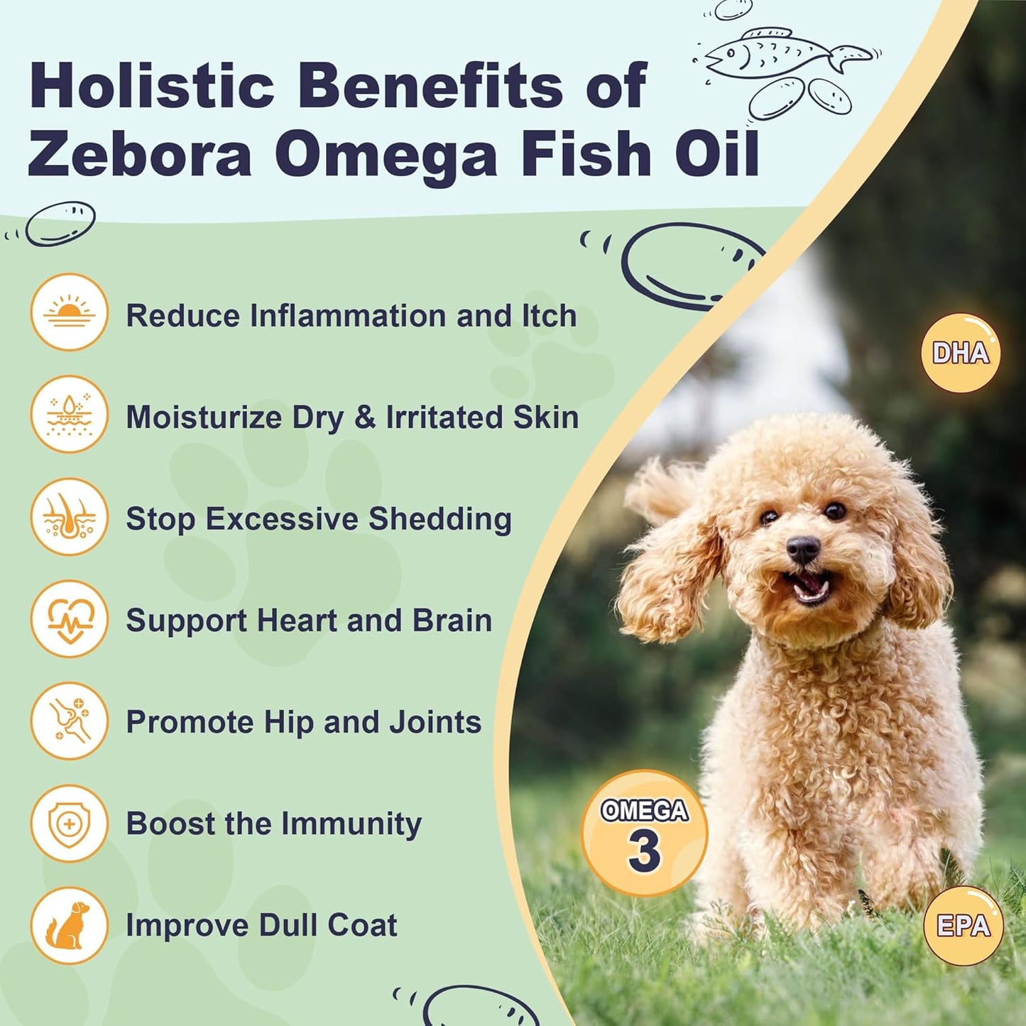ZEBORA Dog Allergy Relief Powder & Omega 3 Fish Oil Powder for Dogs