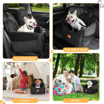 Dog Car Seat for Small Dog with Washable Mat, Memory Foam Booster Seat for Dogs Under 30lb, Elevated Pet Seat with Pockets, Anti-Slip Bed for Car, Perfect for Front & Back Seats with Safety Leash