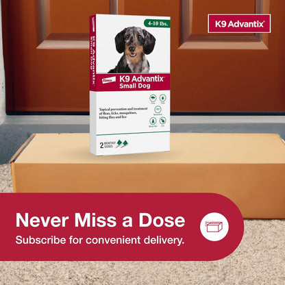K9 Advantix Flea, Tick & Mosquito Prevention for Dogs 4-10 lbs. | Flea Drops for Small Dogs | Apply Monthly | 4 Treatments (Pack of 2)