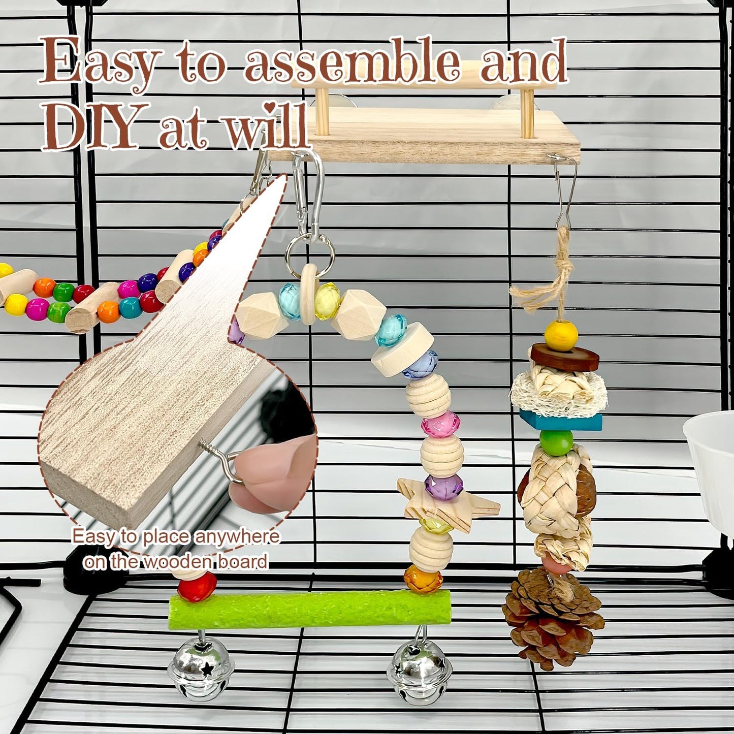 5-in-1 Parakeet Toys Set: Detachable Bird Playground with Wooden Perch, Swing, Ladder, & Platform Cage Accessories for Cockatiel, Conure, Lovebird, Budgie, Finch
