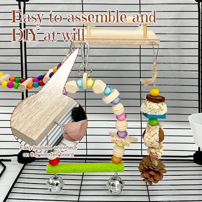 5-in-1 Parakeet Toys Set: Detachable Bird Playground with Wooden Perch, Swing, Ladder, & Platform Cage Accessories for Cockatiel, Conure, Lovebird, Budgie, Finch