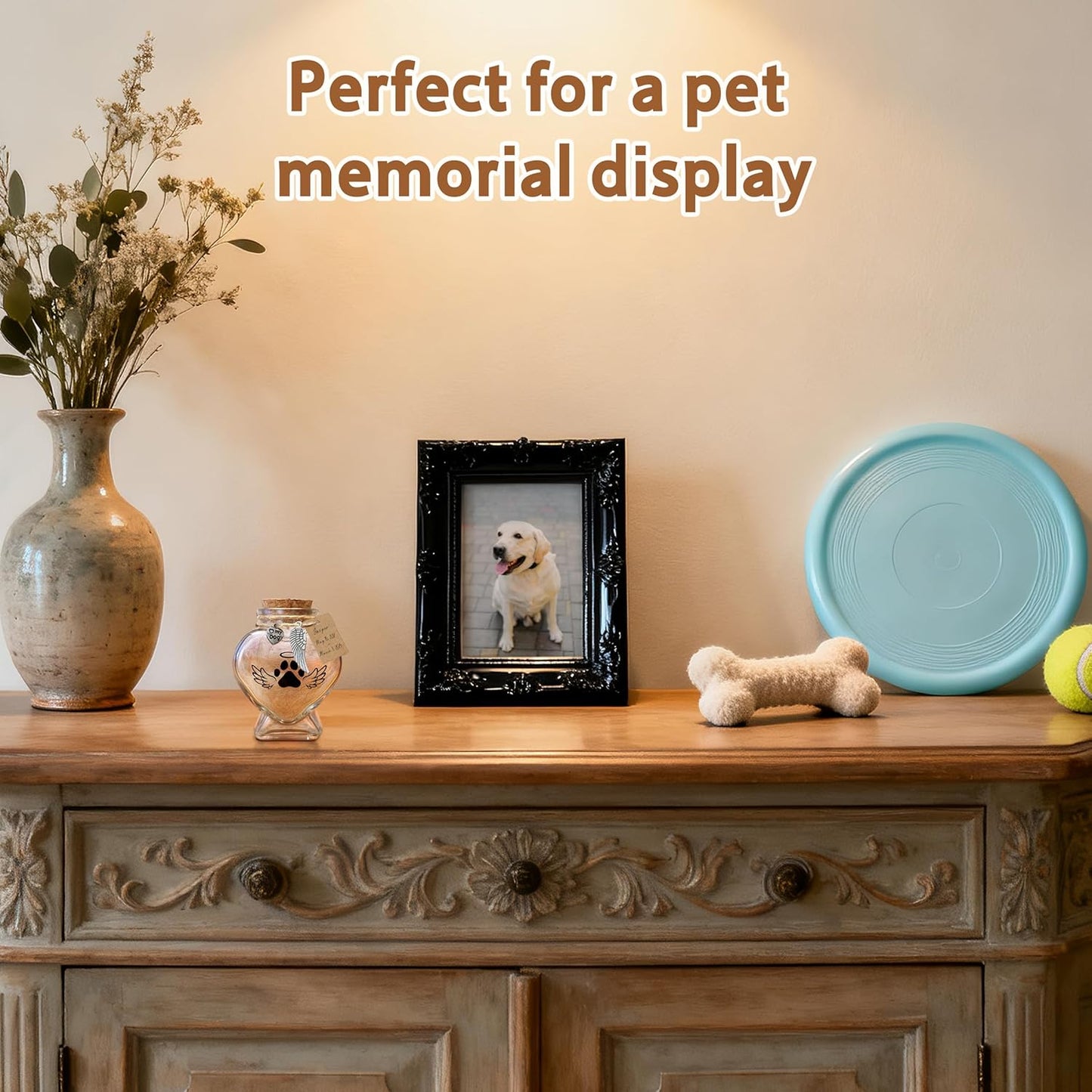 Dog Memorial Gifts for Loss of Pet - Rotating Wooden Frame for 4x6 Photo & Fur Hair Jar - Sympathy Gift for Pet Bereavement, Remembrance Keepsake - Rainbow Bridge Gift