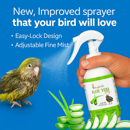 Aloe Vera Bird Spray for All Birds – Soothes Itchy Skin & Feather Plucking – 8oz Odor-Free Mist, Safe if Ingested, Daily Use Bird Mist, Softens Feathers, Natural Formula – Made in USA by UnRuffledRx™