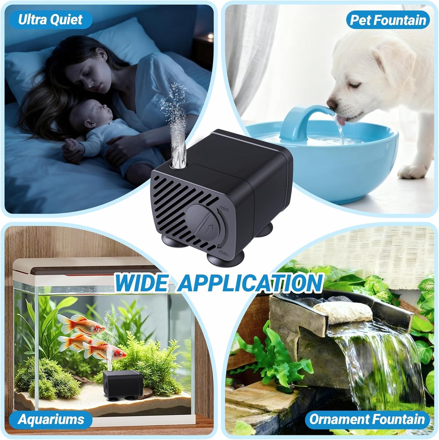 GOZILLA Mini Submersible Water Pump, Ultra Quiet Pump (5W,300L/H,79GPH) for Terrarium, Aquarium,Fish Tank,Tabletop Fountain and Pet Fountain.