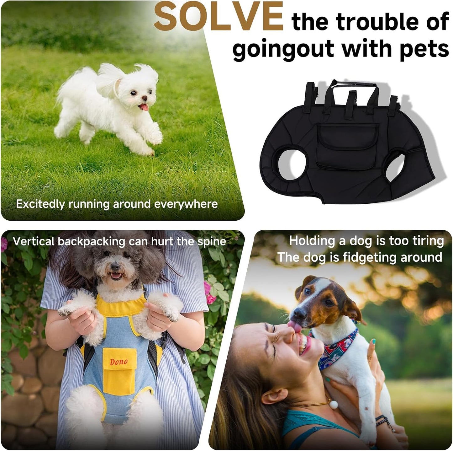 Dog Lift Harness for Large Dogs, Full Body Support Sling with Adjustable Control Handle for Senior or Injured Pets, Hands Free Shoulder Pet Carrier(Black,XL)