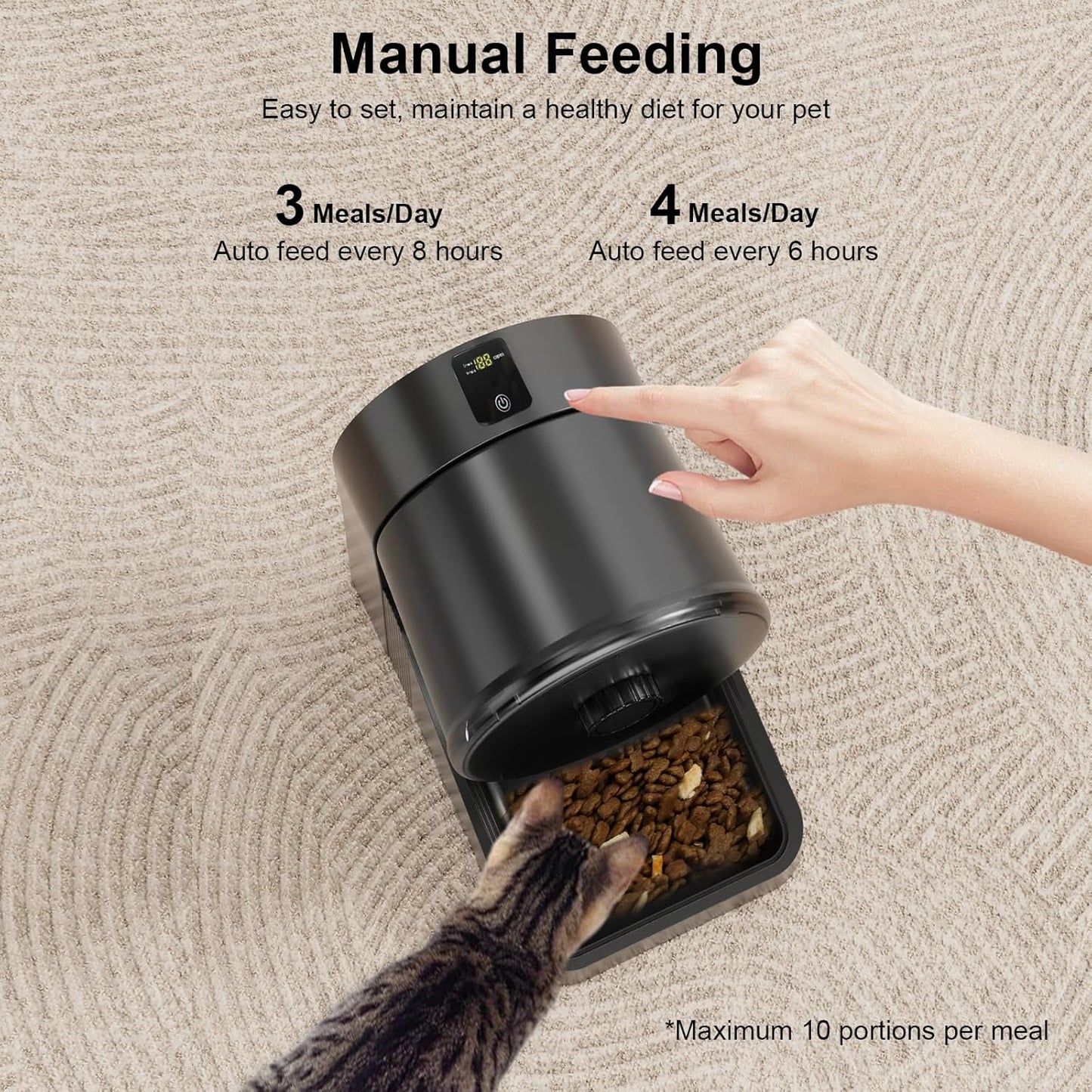 NPET 3L Automatic Cat Feeder, Wheel-Shaped Dry Food Dispenser Timed Pet Feeder for Cats and Small Dogs, 1-8 Meals Per Day - Programmable Portion Control (Black, WiFi Version)