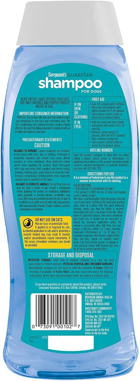 Sergeant's Guardian Flea & Tick Dog Shampoo, Clean Cotton Scent, 18 oz.