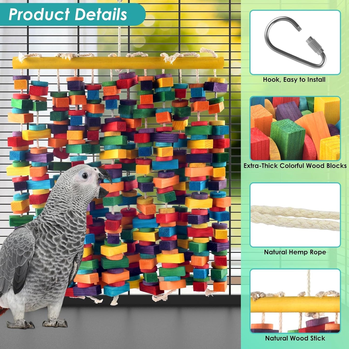 23 Inch Extra Large Bird Toy, Colorful Natural Chew Wood Blocks Hanging Parrot Tearing Toys, Birds Cage Accessories for Macaws, Amazon Parrots, African Grey, Cockatoos