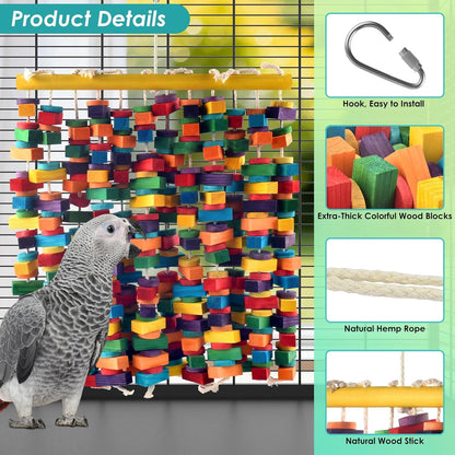 23 Inch Extra Large Bird Toy, Colorful Natural Chew Wood Blocks Hanging Parrot Tearing Toys, Birds Cage Accessories for Macaws, Amazon Parrots, African Grey, Cockatoos