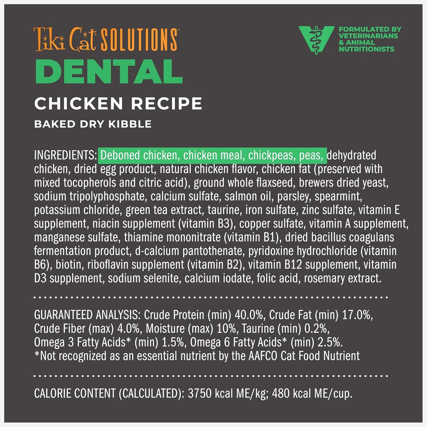 Tiki Cat Solutions Dry Cat Food, Dental, Chicken, 2.8 lbs. Bag