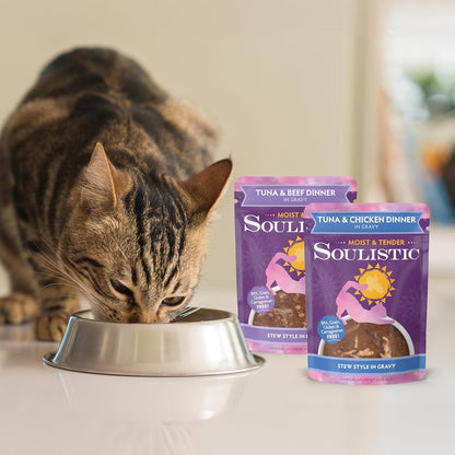 Soulistic Moist and Tender, Tuna and Duck Dinner in Gravy, 3oz Pouch, Pack of 8