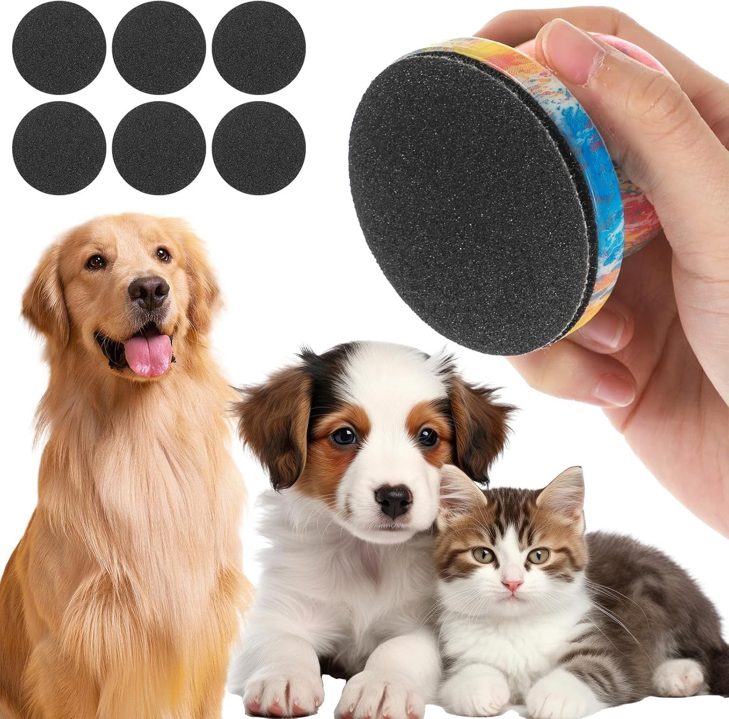 Dog Nail File with 6Pcs Replaceable Filing Disc, Dog Scratch Board for Safe and Easy Nail Care, Dog Nail Scratch Board Ensures Smooth and Healthy Nails for Dogs and Cats (Colorful)