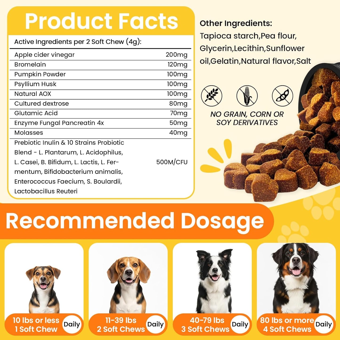 200 Chews No Poo&Probiotic Chew For Dogs-2 In 1 Control Coprophagia&Probiotics Supplement- Natural Soft Treats Deterrent Eat Poop-Digestive Enzymes with Prebiotics Support Gut Health-Chicken Flavor