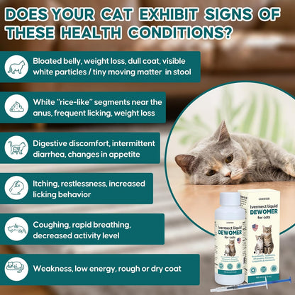 lvermect Liquid for Cats, Dewomax Liquid Formula for Cat | Broad Spectrum Support | Promotes Digestive Comfort & Daily Balance | Gentle & Easy-to-Feed | 100 ml (3.5 oz)