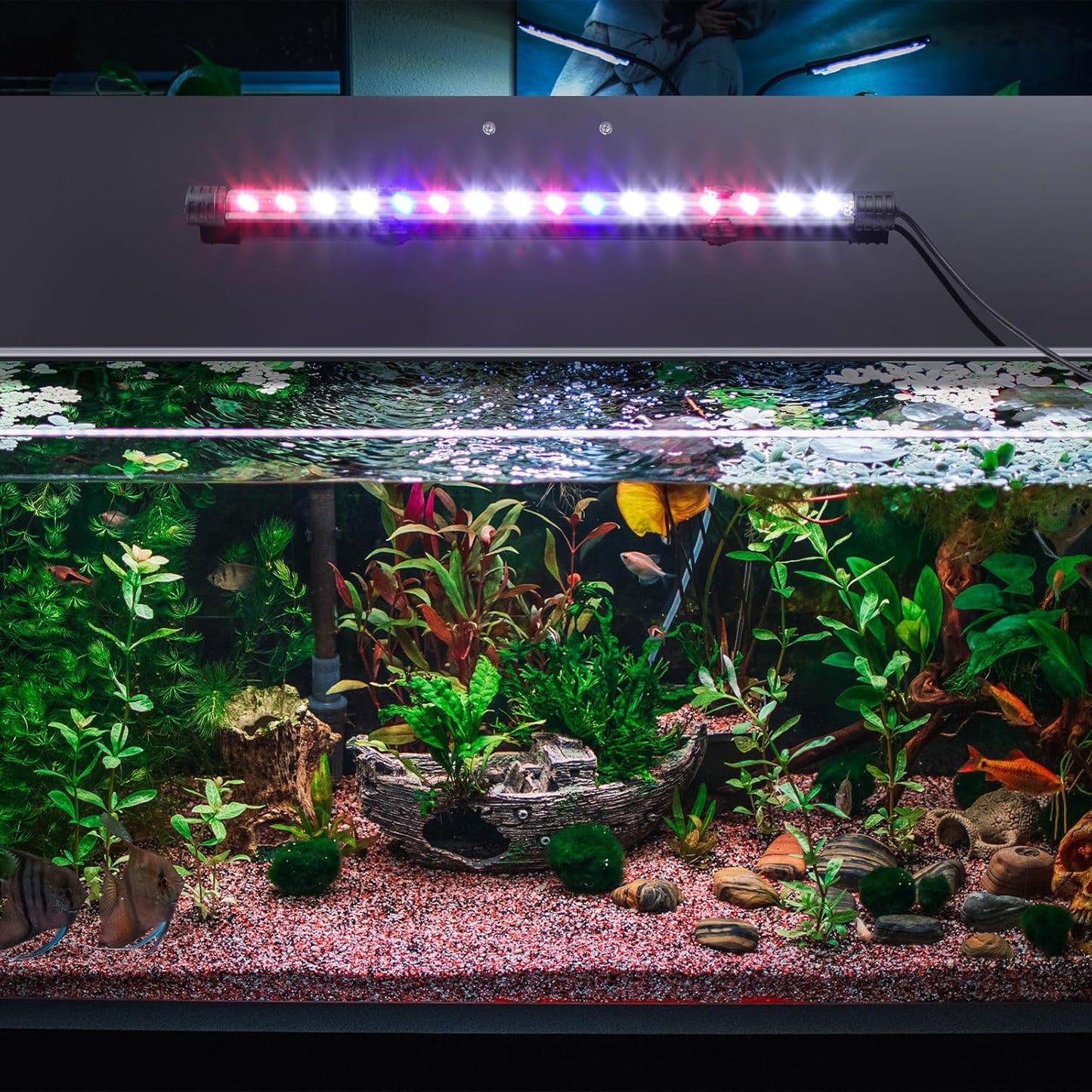Sieral Aquarium Lids Polycarbonate Canopy with LED Light 2 Pcs Set 22.95 x 11.5 x 0.12 Inch for 33/40/55 Gallon with Center Brace Aquariums Cover Fish Tank Lid with a Hook Knife, Black