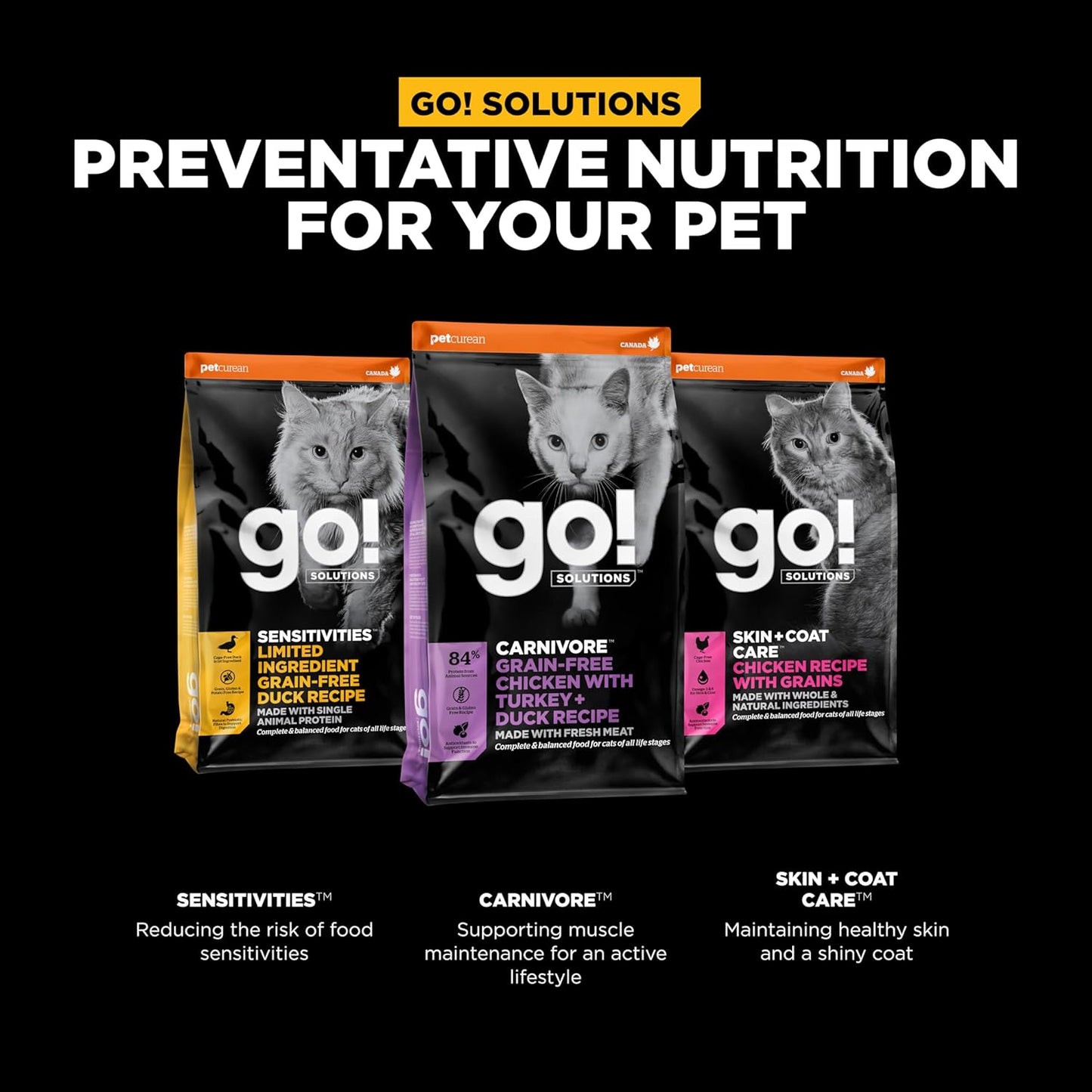 Go! Solutions Carnivore, Grain-Free, Protein Rich Dry Cat Food, Chicken, Turkey and Duck Recipe, 3 lb Bag
