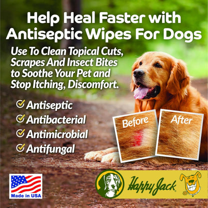 HAPPY JACK KetoHexidine Pet Wipes, Chlorhexidine Pads for Dogs & Cats with Ketoconazole, Cat Wipes for Acne, Wrinkles, Paws, Itchy Skin, 50 Ct