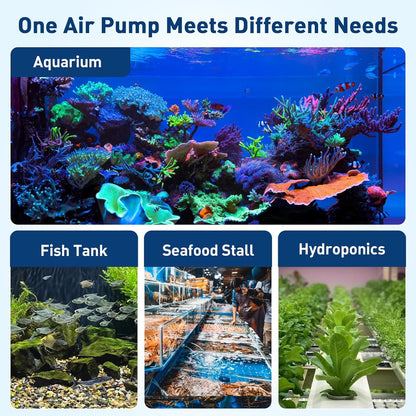 hygger Aquarium Air Pump, Ultra Quiet Oxygen Aerator with Air Stone Airline Tubing Check Valve, Aquarium Fish Tank Air Bubbler for 3 to 79 Gallon Tank and Bucket