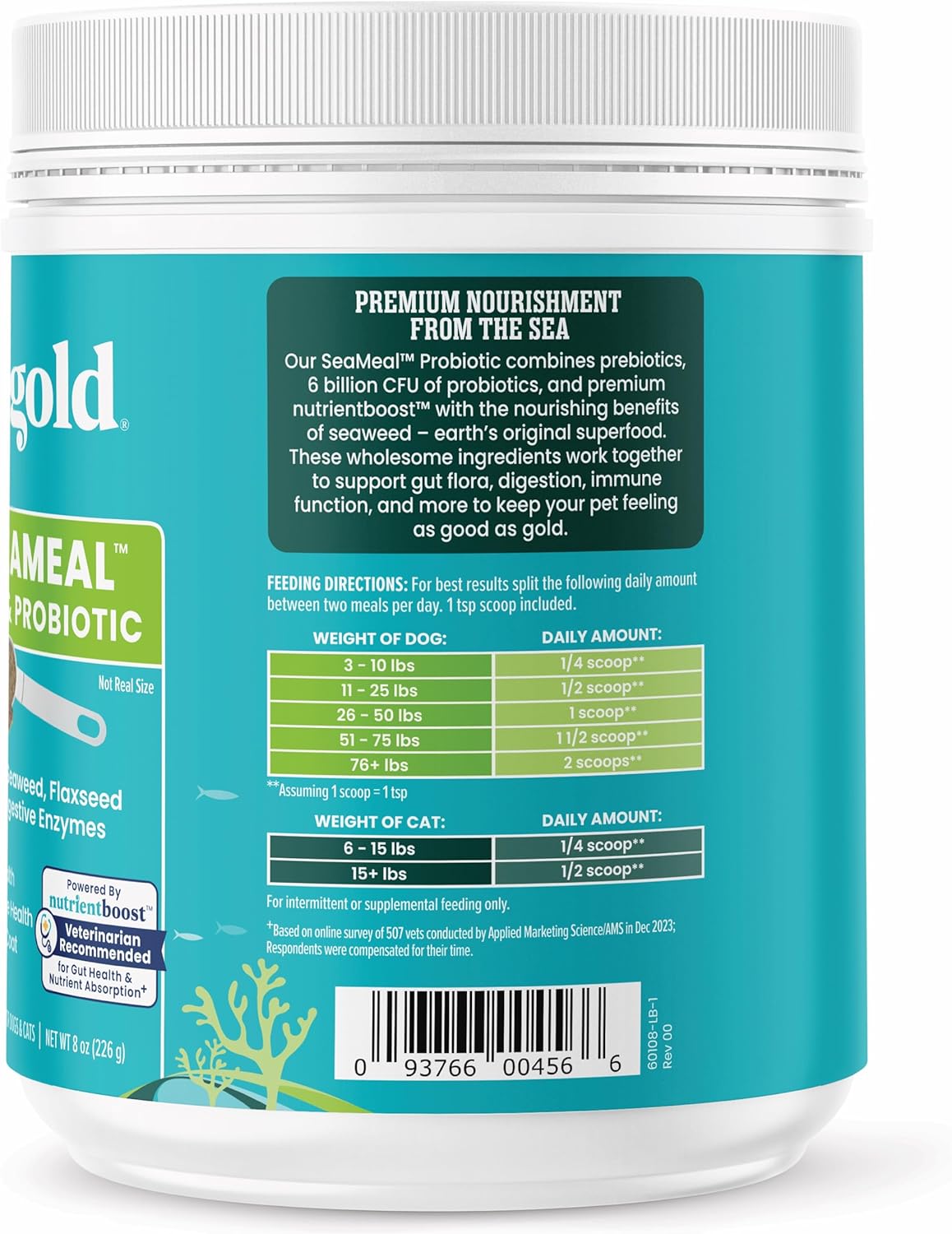 Solid Gold SeaMeal Cat Probiotic & Dog Probiotics for Digestive Health - Kelp Powder Dog & Cat Multivitamin Supplement w/Prebiotics & Digestive Enzymes for Skin, Coat, & Gut + Immune Support - 8oz
