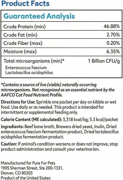Joyfull Probiotic for Cats – Clinically Proven Strains for Diarrhea & Digestive Support – 30 Daily Packets with Beef Bone Broth
