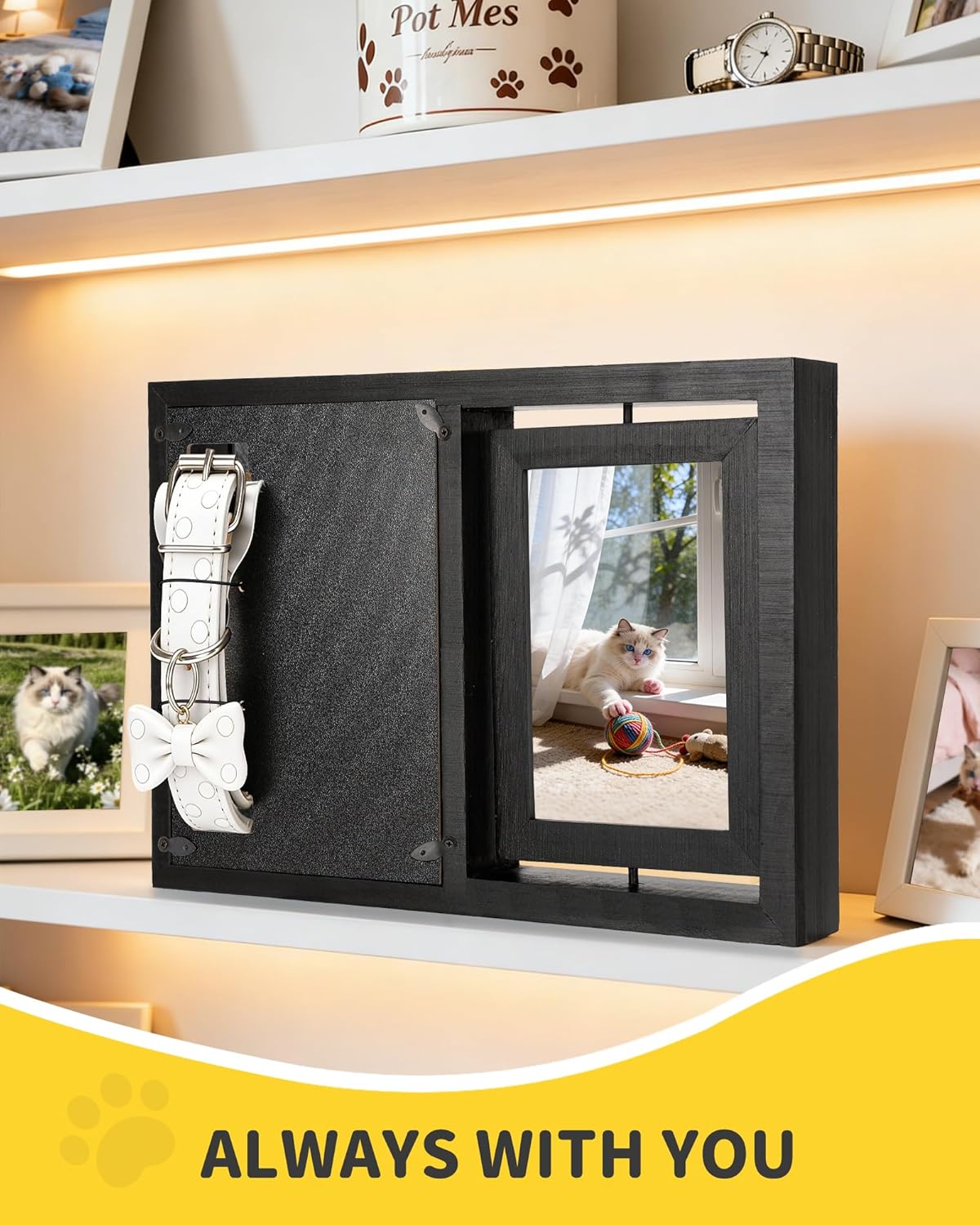 Dog & Cat 3-IN-1 Memorial Wooden Picture Frame Set, Lost Pet Sympathy Gifts with 360° Rotation Wooden Picture Frame for Two 4"x6" Photos, Pet Memory Gifts for Dog/Cat Passing