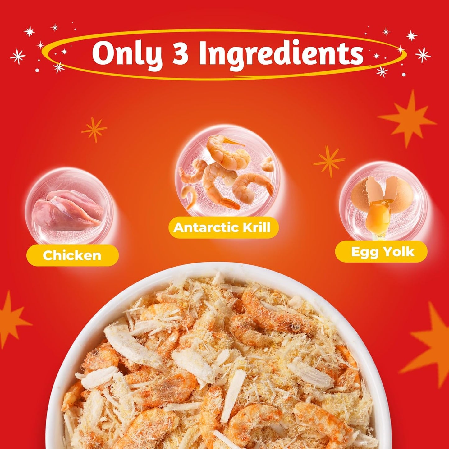 Just Try 8 OZ Raw Antarctic Krill Freeze Dried Cat & Dog Food Toppers Mixers Meal Toppers Low Calorie with Real Chicken Egg Yolk, High Protein Food Toppers Omega 3 for Picky Eaters Skin & Coat Support