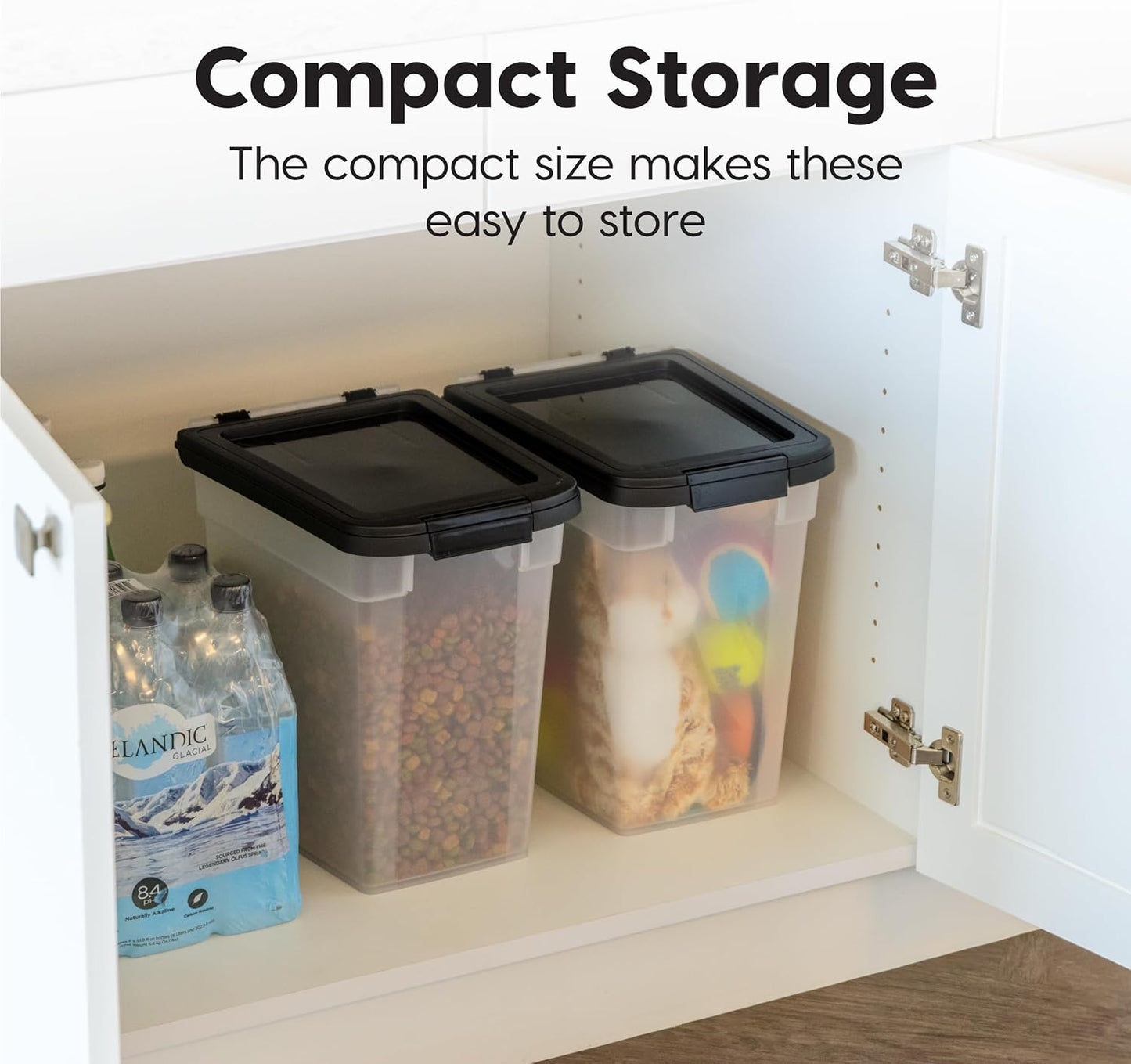 IRIS USA Dog Food Storage Container, 10 Pound, Airtight Seal and Buckle, Easy 1 Hand Opening Hinged Lid, Versatile, Space Saving Compact Size, Pearl/Black