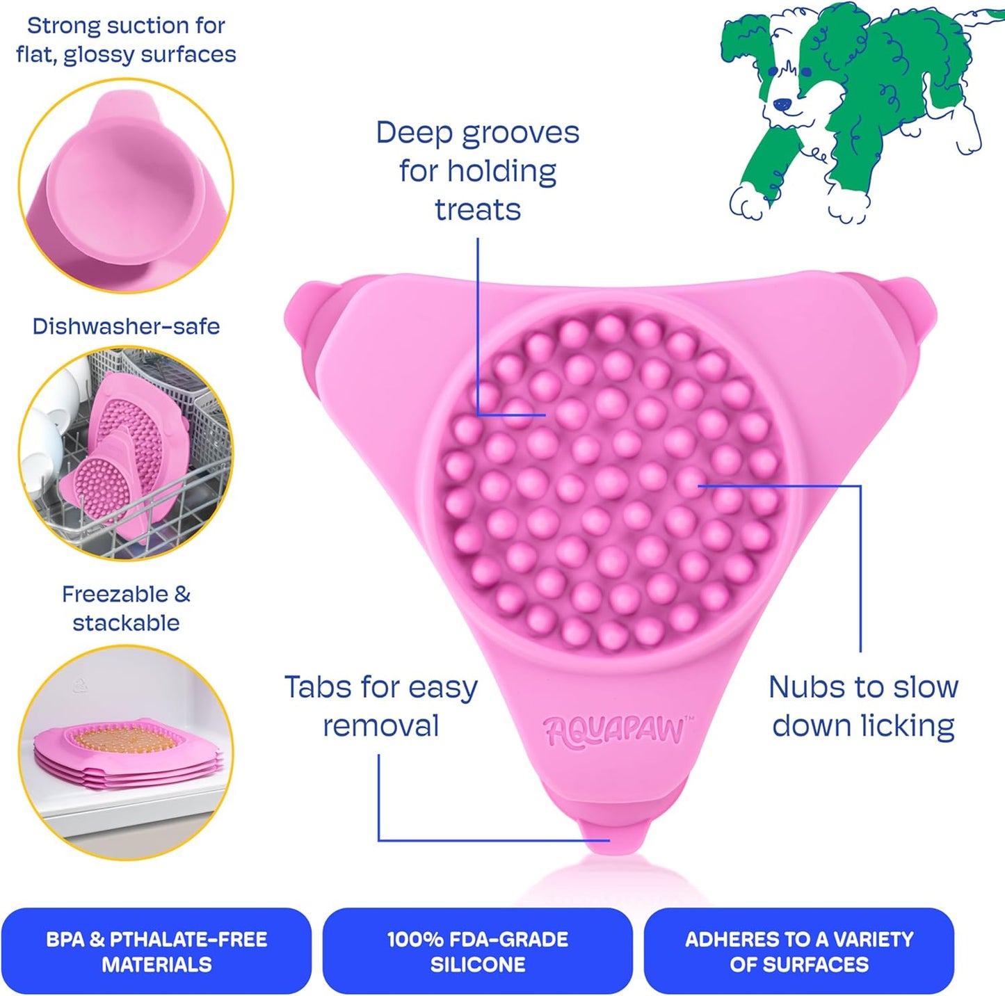 Aquapaw Lick Mat for Dogs 2-Pack XL & Small, Suction Cup Dog Slow Feeder Pad & Licking Mat for Peanut Butter Treats – Calming Dog Bathing Aid, Stress Relief & Mental Stimulation for All Breeds - Pink