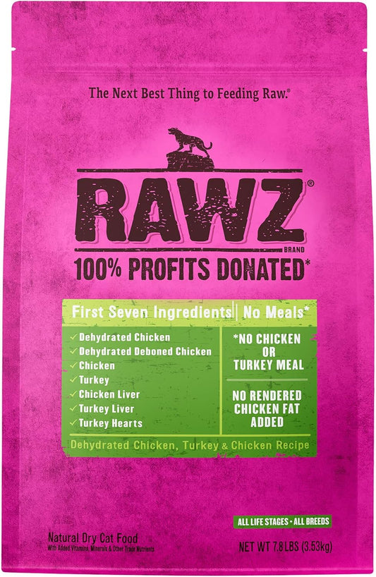 Rawz Dehydrated Chicken, Turkey & Chicken Recipe Natural Meal Free Dry Cat Food (7.8 Pound, Chicken & Turkey)