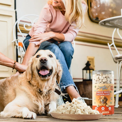 Jungle Calling Freeze Dried Chicken Cat & Dog Treats, Single Ingredient Chicken Bites for Cats & Dogs, High Protein Pet Training Treats, Edible Organic Food Topper, 10.58 oz