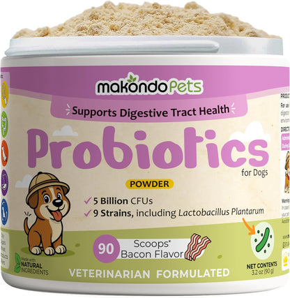 Probiotics for Dogs & Puppies–Extra Strength 9 Species, 5 Billion CFU per Scoop of Dog Probiotics and Digestive Enzymes. Support Fiber for Dogs & Dog Allergy Relief– Powder Probiotic for Canines