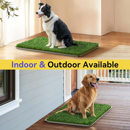 Dog Grass Pad with Tray Large, 35" x 24" Stainless Steel Dog Litter Box with 2 Premium Grass Pads & Reusable Pee Pad - Durable, Rust-Proof, Easy Clean Dog Toilet for Large Dogs Indoor Outdoor Use