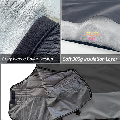 300g Fill 1200D Mid-Heavy Weight Winter Waterproof and Breathable Horse Blanket Belly Straps| Turnout Blankets with Reflective Strips (Black/Gray, 66'')