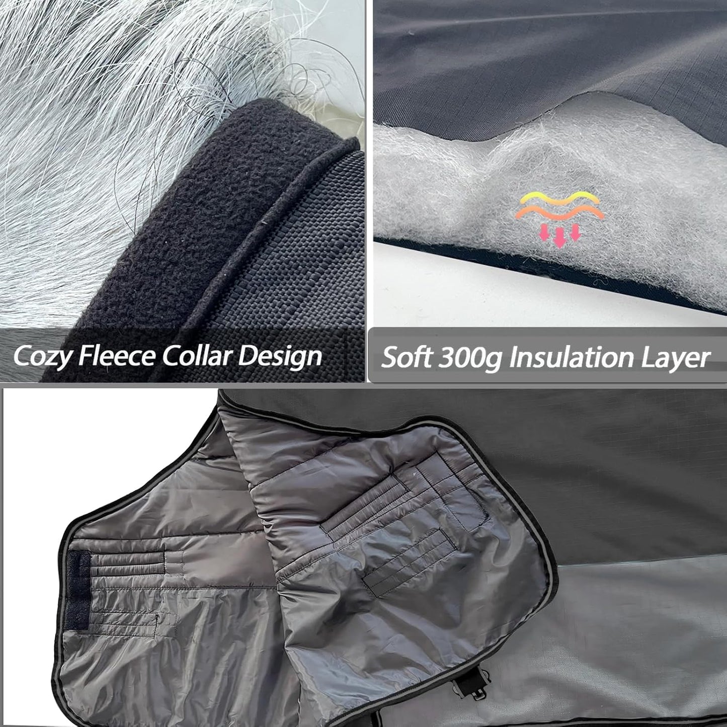 300g Fill 1200D Mid-Heavy Weight Winter Waterproof and Breathable Horse Blanket Belly Straps| Turnout Blankets with Reflective Strips (Black/Gray, 66'')