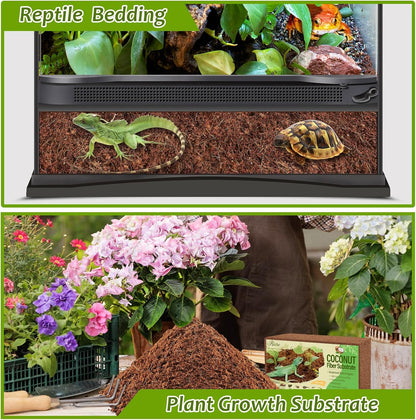 Riare 4 Pack Natural Coconut Fiber Substrate for Reptile- Premium Compressed Coconut Husk Terrarium Bedding for Reptile, Tortoise, Frogs, Snakes Hermit Crabs, Burrowing Animals