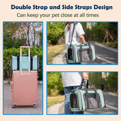 Cat, Dog Carrier for Small Medium Pet Carriers Up to15Lbs, Cats Carrier Soft- Sided Puppy Dogs Bag Portable Foldable Airline Approved Carrier Travel (Green 18 * 11 * 11)