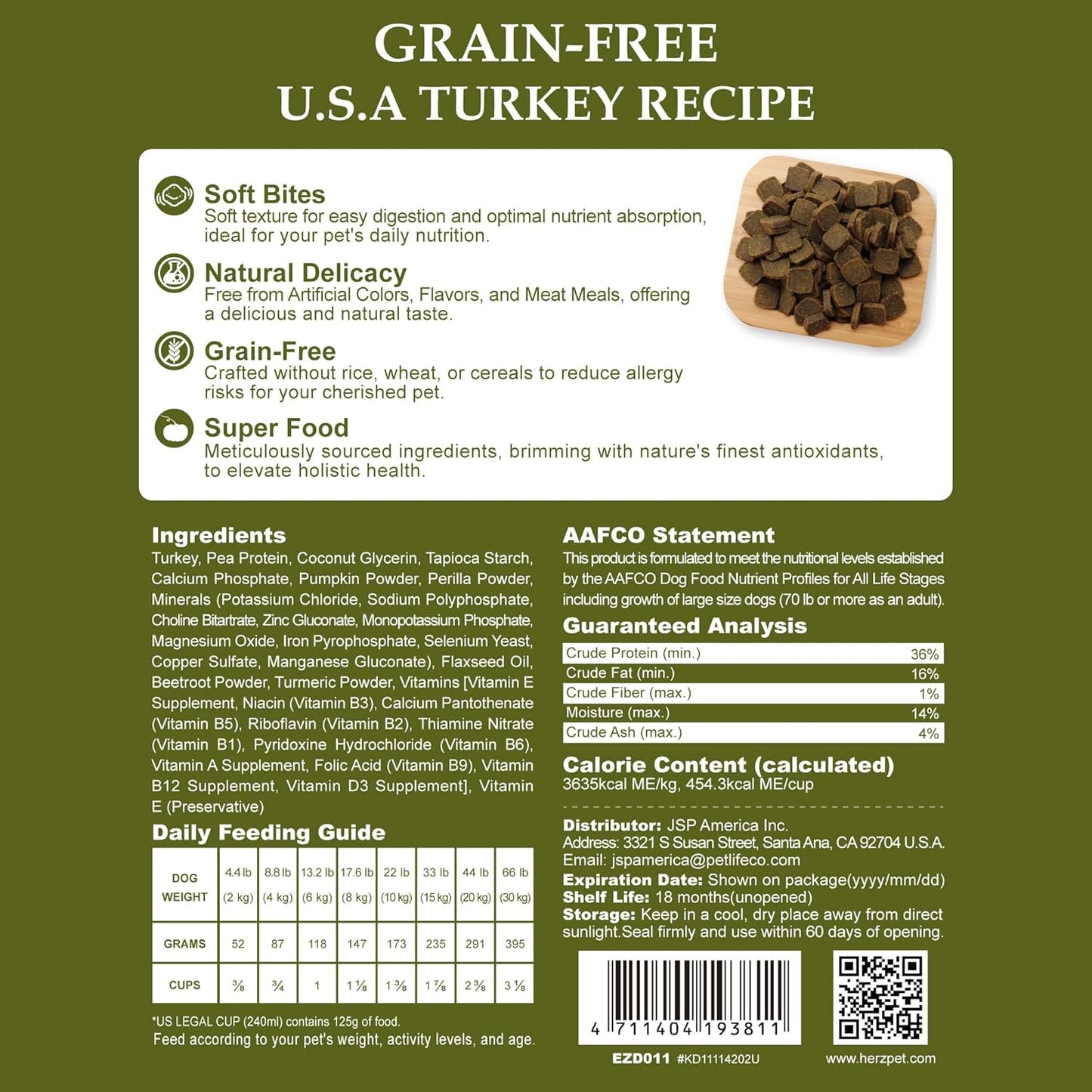 Herz Air-Dried Dog Food – U.S.A Turkey Breast Recipe 2 lb, Single Pure-Meat, Grain Free, All Natural, High Protein, Limited Ingredients