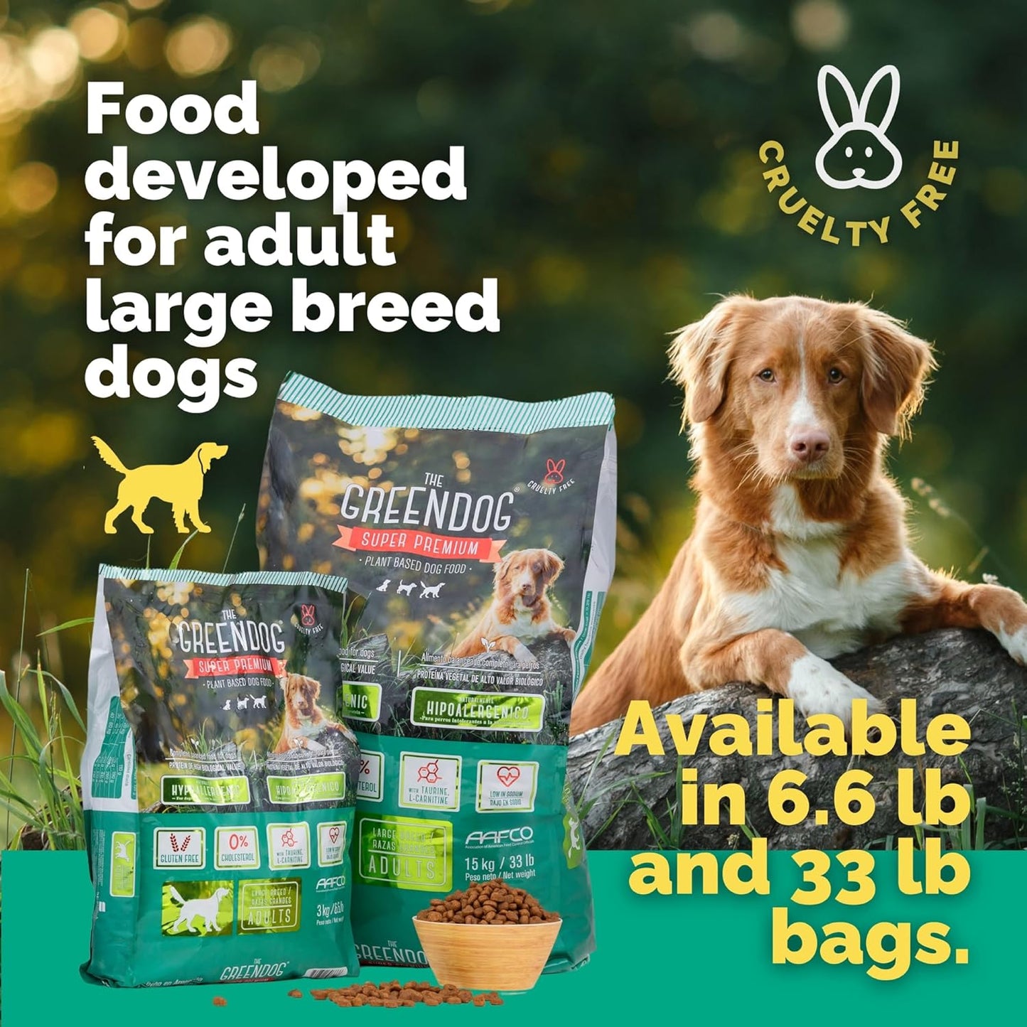 The Green Dog: Super Premium - Adult Regular Bite - 6.6 Lb Bag Dog Food - Plant Based Protein, Vegan Dry Pet Kibble, Gluten Free, Complete Nutrition