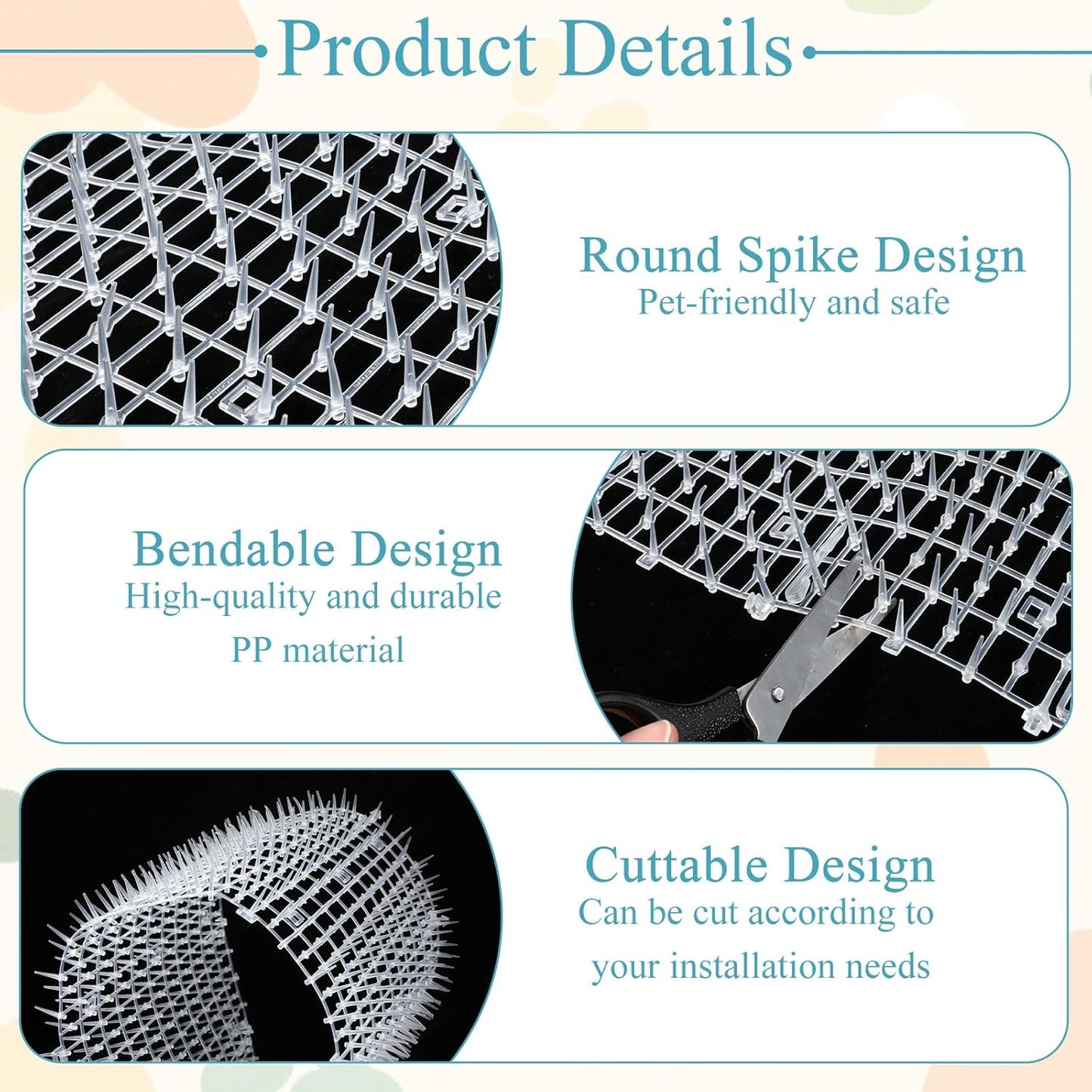 13FT Scat Mat for Cat, Cat Deterrent Mat with Spikes for Indoor & Outdoor Use Humane Cats Repellent Fence to Keep Animal and Dog Away from Furniture Plants Yard Garden