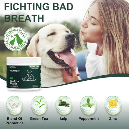 Dog Teeth Cleaning Powder, Dog Dental Powder and Cats Breath Freshener, Plaque Off Pet Tooth Cleaning lab co, Bad Breath & Tartar Remover for Dogs, Dog Teeth Cleaning with Enzymes 120 Day Supply, 120g