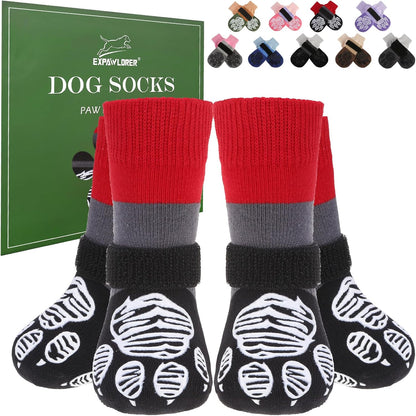 EXPAWLORER Christmas Anti Slip Dog Socks to Prevent Licking Paws, Dog Shoes for Cold Winter, Dog Booties for Hardwood Floors, Dog Boots & Paw Protectors for Small Medium Large Senior Dogs Red Black S