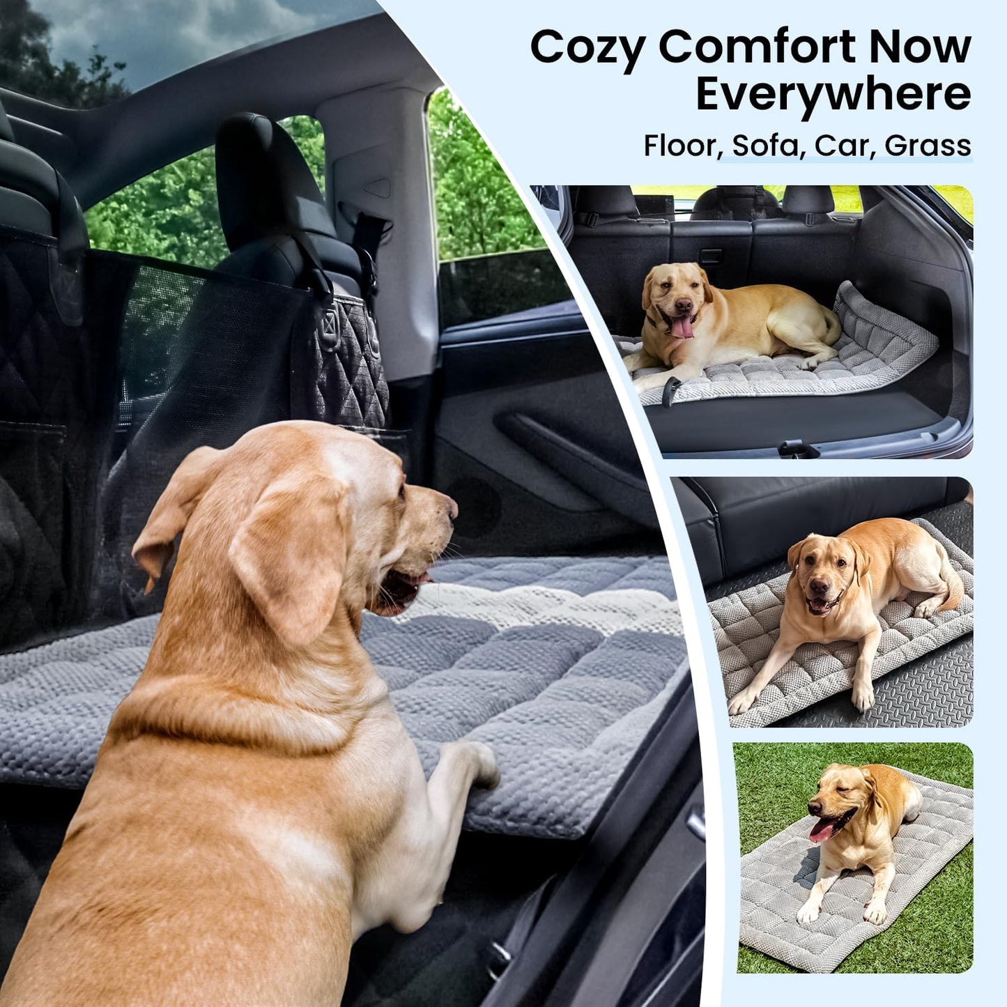 REEVAA Dog Bed Mat for Car Backseat [Extra-Thick & Chew-Resistant], Road Trip Bed to Fully Protect Dog's Safety, Fits Trucks/SUVs Back Seat Cover Extenders, Grey, 54x24x1.8 inch