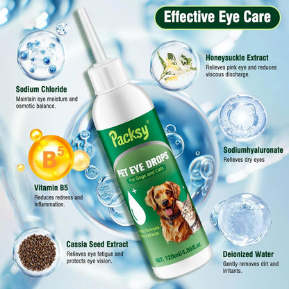 Premium Pet Eye Drops,Soothing Relief for Dogs and Cats,Tear Stain Remover,and Eye Cleanser.Safe Formula for All Breeds
