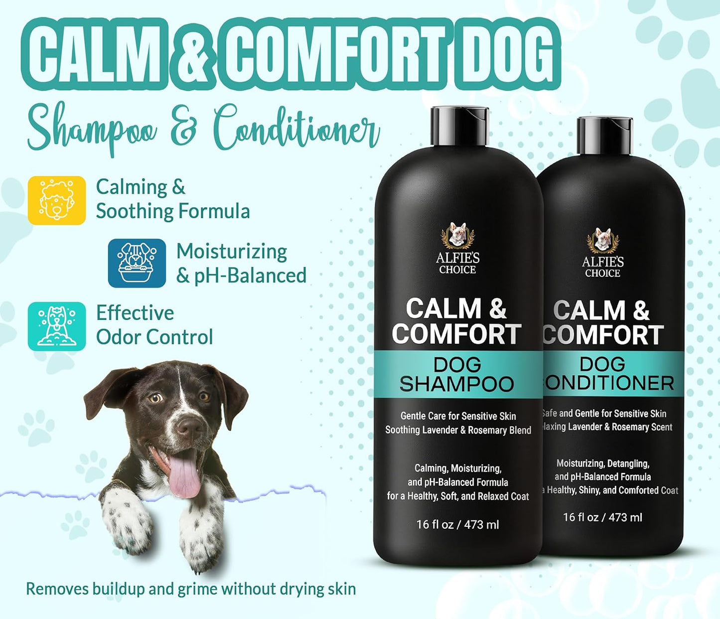 ALFIE'S CHOICE Calm & Comfort Dog Shampoo & Conditioner Set | 16 fl oz Each | with Lavender, Rosemary & Vitamin E | Calming Dog Wash for Itchy Skin, Dry Coat, Odor & All Breeds