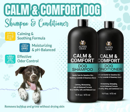 ALFIE'S CHOICE Calm & Comfort Dog Shampoo & Conditioner Set | 16 fl oz Each | with Lavender, Rosemary & Vitamin E | Calming Dog Wash for Itchy Skin, Dry Coat, Odor & All Breeds