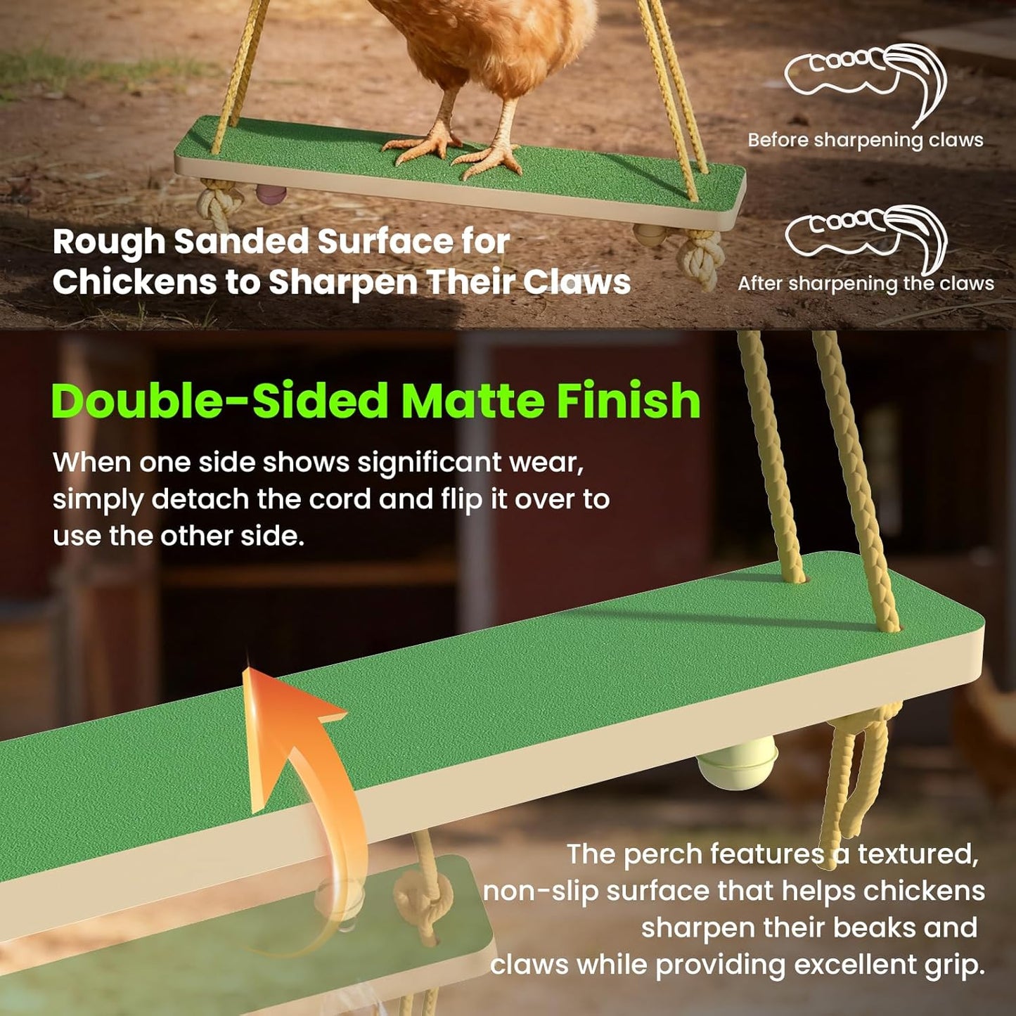 15.7-Inch Wooden Frosted Chicken Swing Perch Toy Natural Handcrafted Chicken Coop Accessory Chicken Enrichment Toy for Hens and Roosters(Yellow)