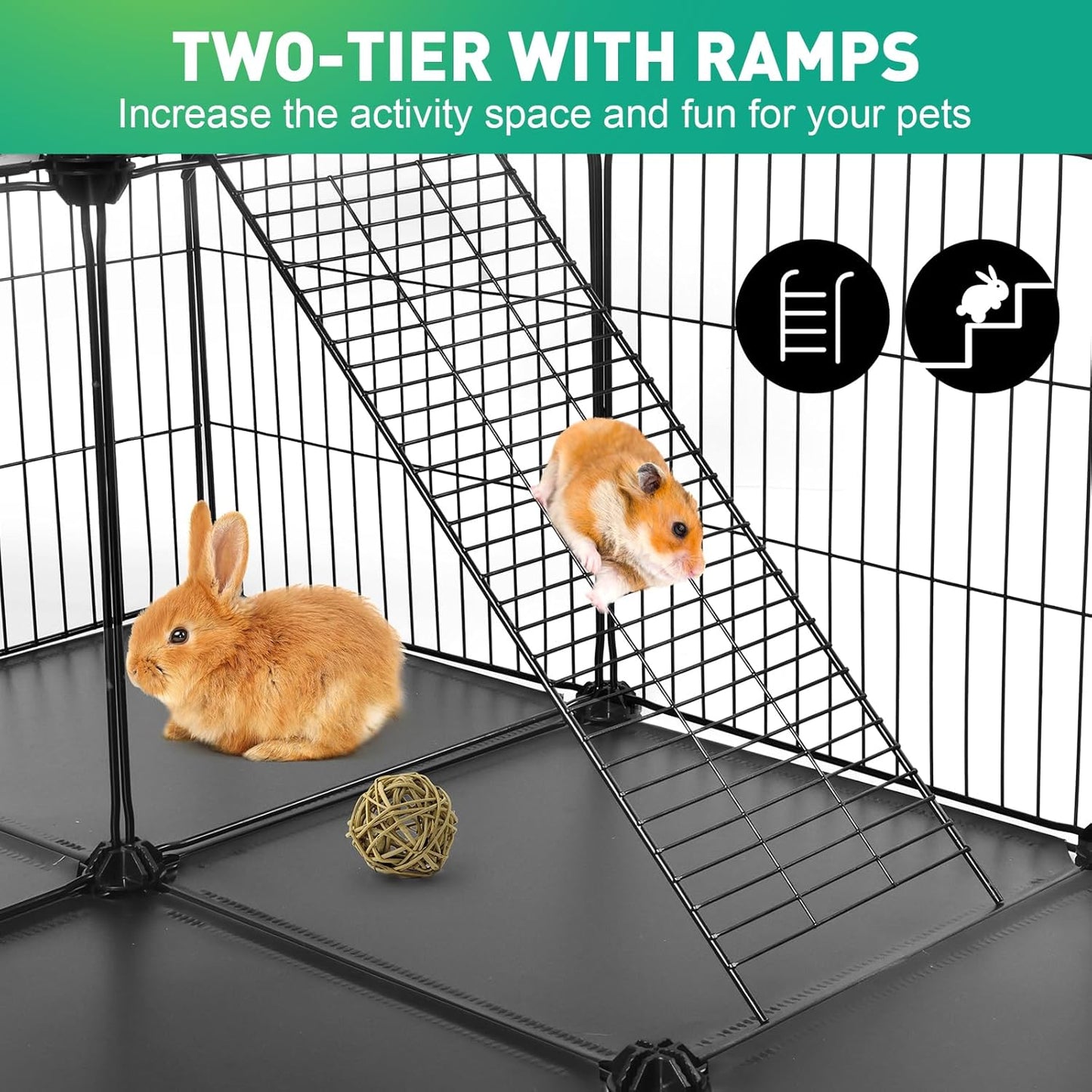 41 Panels Pet Playpen, 35.4" L x 23.6" W x 23.6" H Small Animal Playpen with 2 Doors, C&C Cage for Guinea Pigs,Rabbit,Bunny,Hedgehogs, Puppy Play Pen Indoor Outdoor, Two-Story Chicken Play Pen