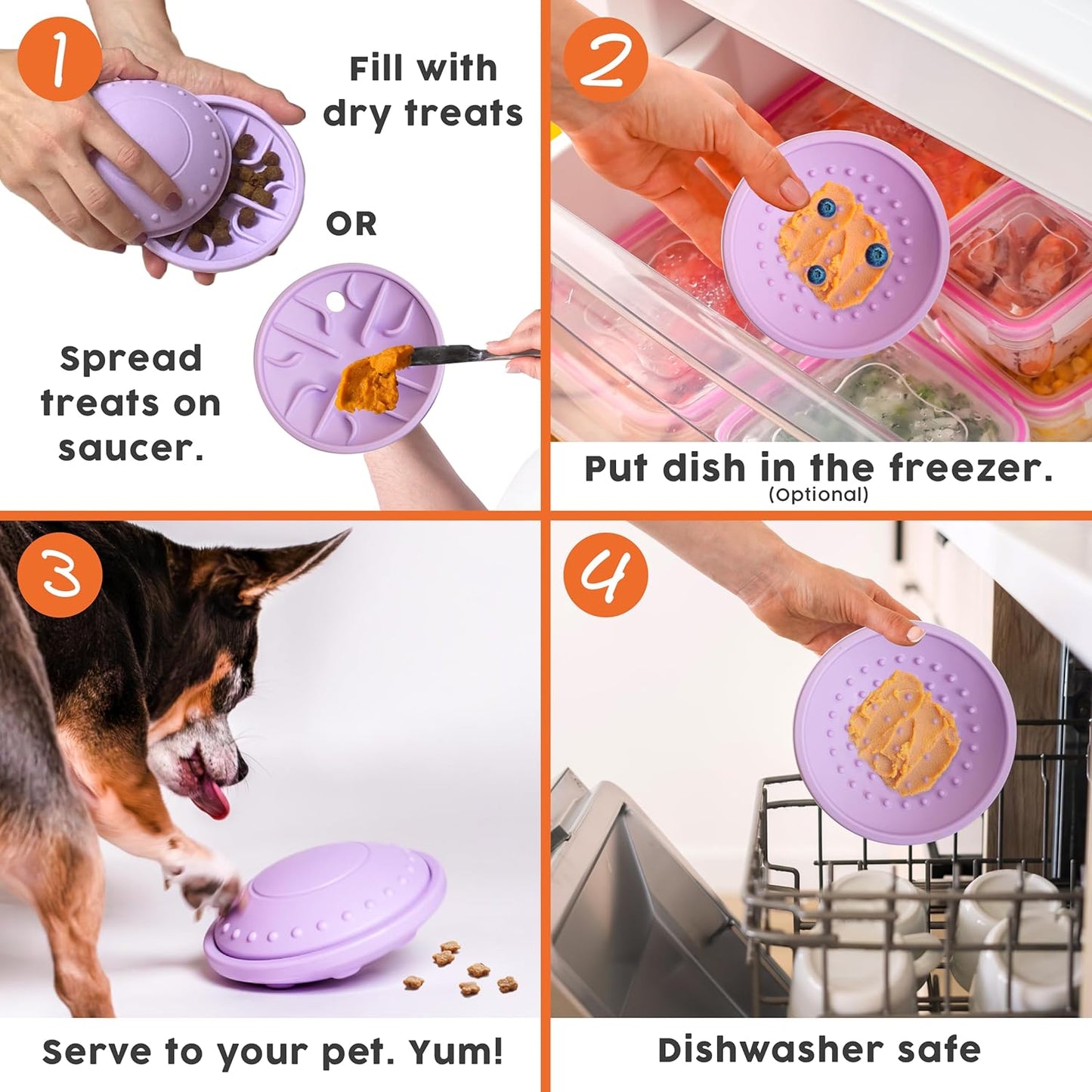 Awoo Flying Saucer Toy - 3-in-1 Silicone Dog Treat Puzzle, Lick Mat and Slow Feeder - for Wet and Dry Food - Dishwasher Safe Pet Toy - Enrichment Game for Dogs from 30 to 90 lbs - Large (Lavender)