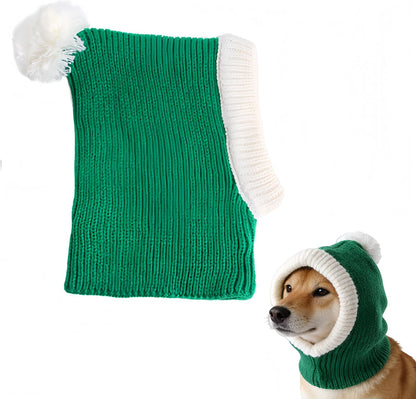 Christmas Pet Knit Hat & Neck Gaiter - Warm Winter Dog Cat Hat, Festive Santa Pets Beanie, Soft Knitted Pet Neckwear for Small Medium Large Dogs&Cats (Green, Small)